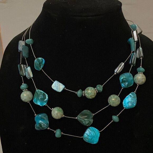 New York & Company Jewelry - New York & Co. silver tone triple strand-shortest 17”-turquoise tone necklace